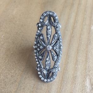 Elegant Large Silver & Crystal Ring